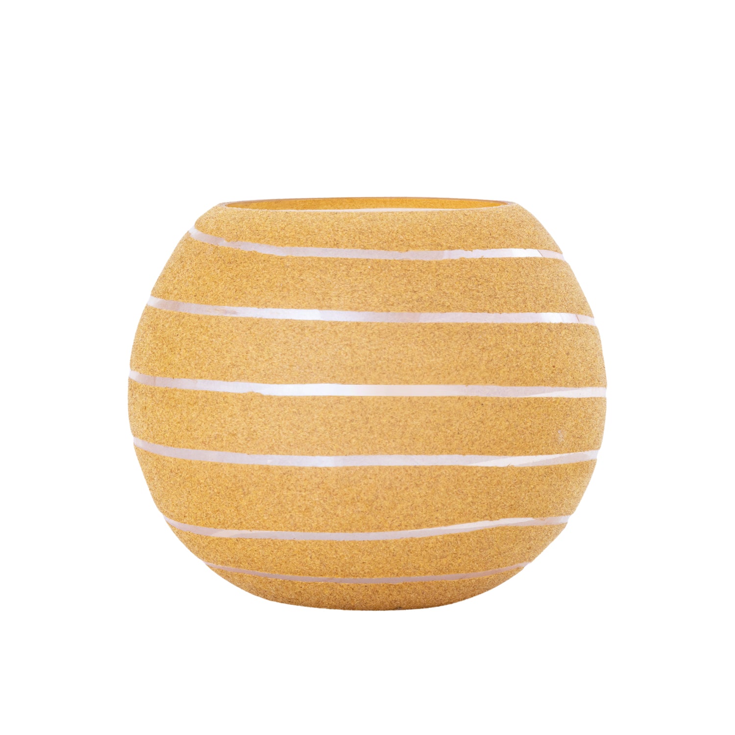 Numair Geel Rond Glazen Windlicht Flocked Set van 4 Stuks - 4 Sets 15x18x18 cm