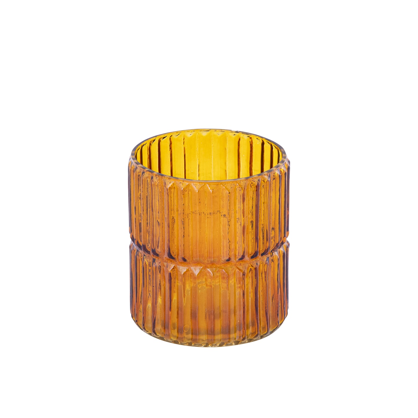 Hosanna Amber Rond Gerimpeld Glazen Windlicht Set van 8 Stuks - 8 Sets 15x11x11 cm