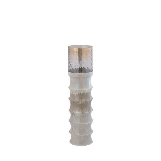Kaylyne Crème Emaille Geribbed Windlicht Met Glas Klein 105x26x26 cm