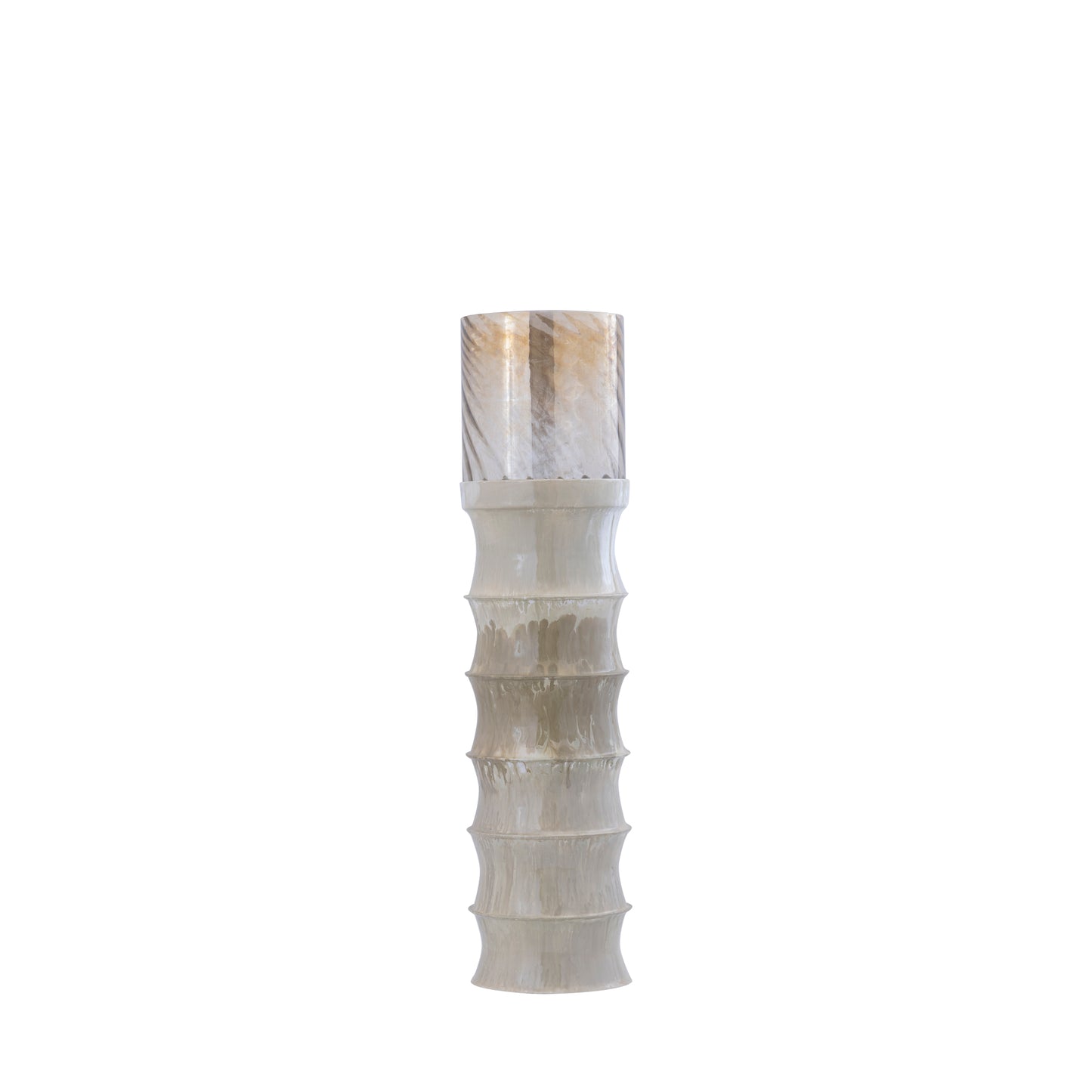 Kaylyne Crème Emaille Geribbed Windlicht Met Glas Klein 105x26x26 cm