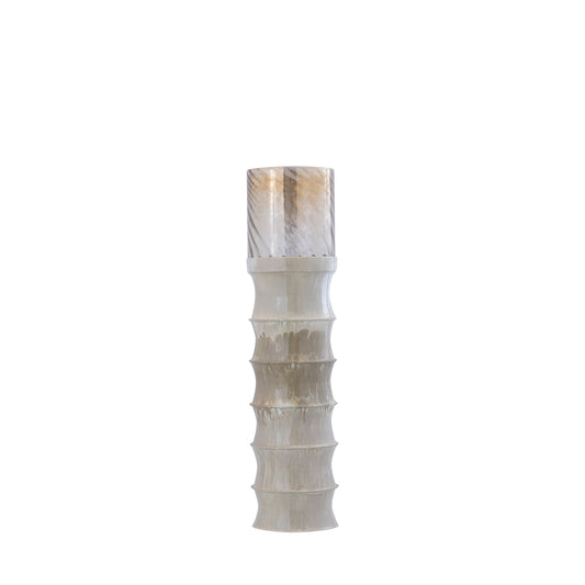 Kaylyne Crème Emaille Geribbed Windlicht Met Glas Klein 105x26x26 cm
