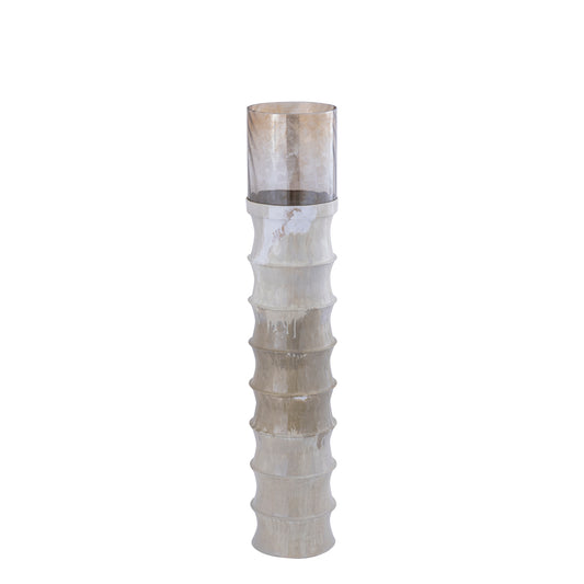 Kaylyne Crèmekleurig Geëmailleerd Geribd Windlicht Met Glas M 130x27x27 cm