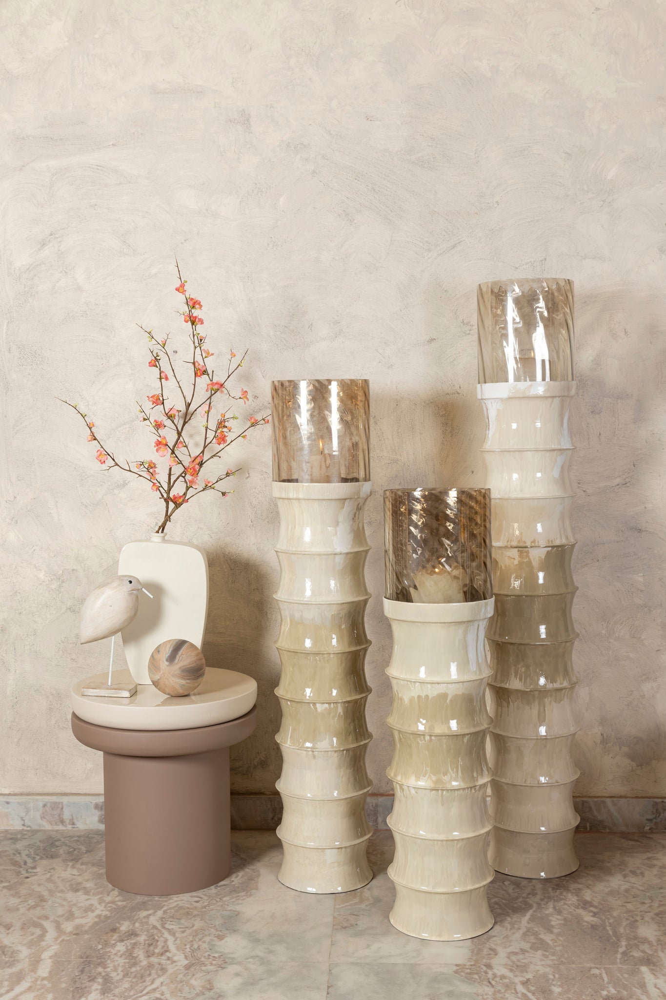 Kaylyne Cream Enamel Ribbed Stormlight W Glass M