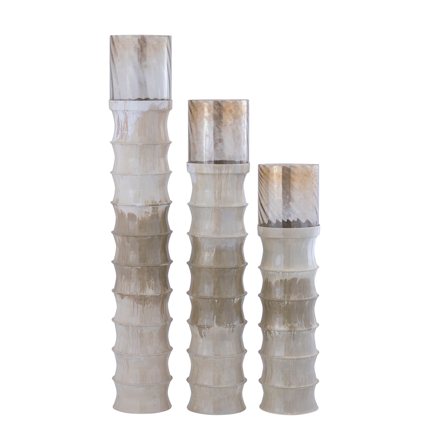 Kaylyne Crèmekleurig Geëmailleerd Geribd Windlicht Met Glas M 130x27x27 cm