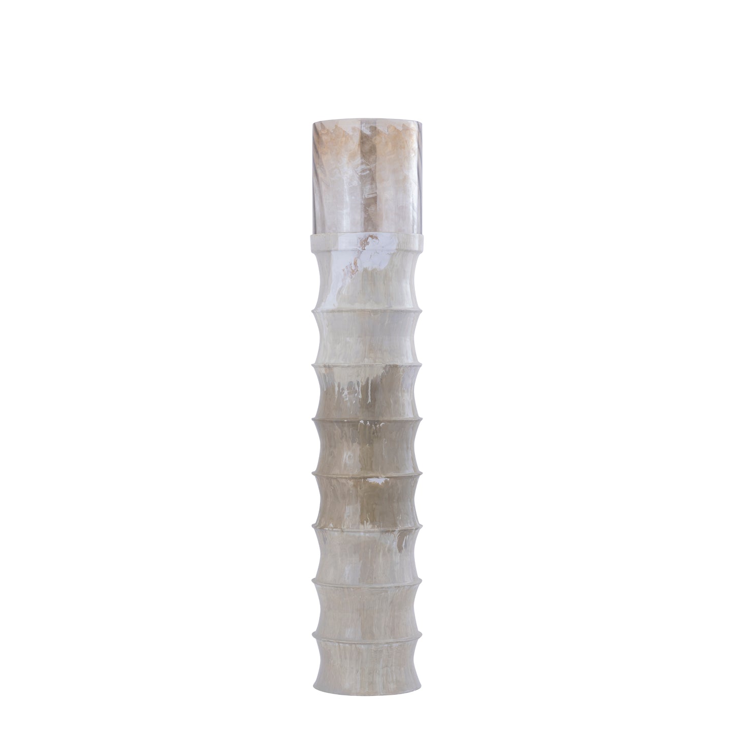 Kaylyne Crèmekleurig Geëmailleerd Geribd Windlicht Met Glas M 130x27x27 cm