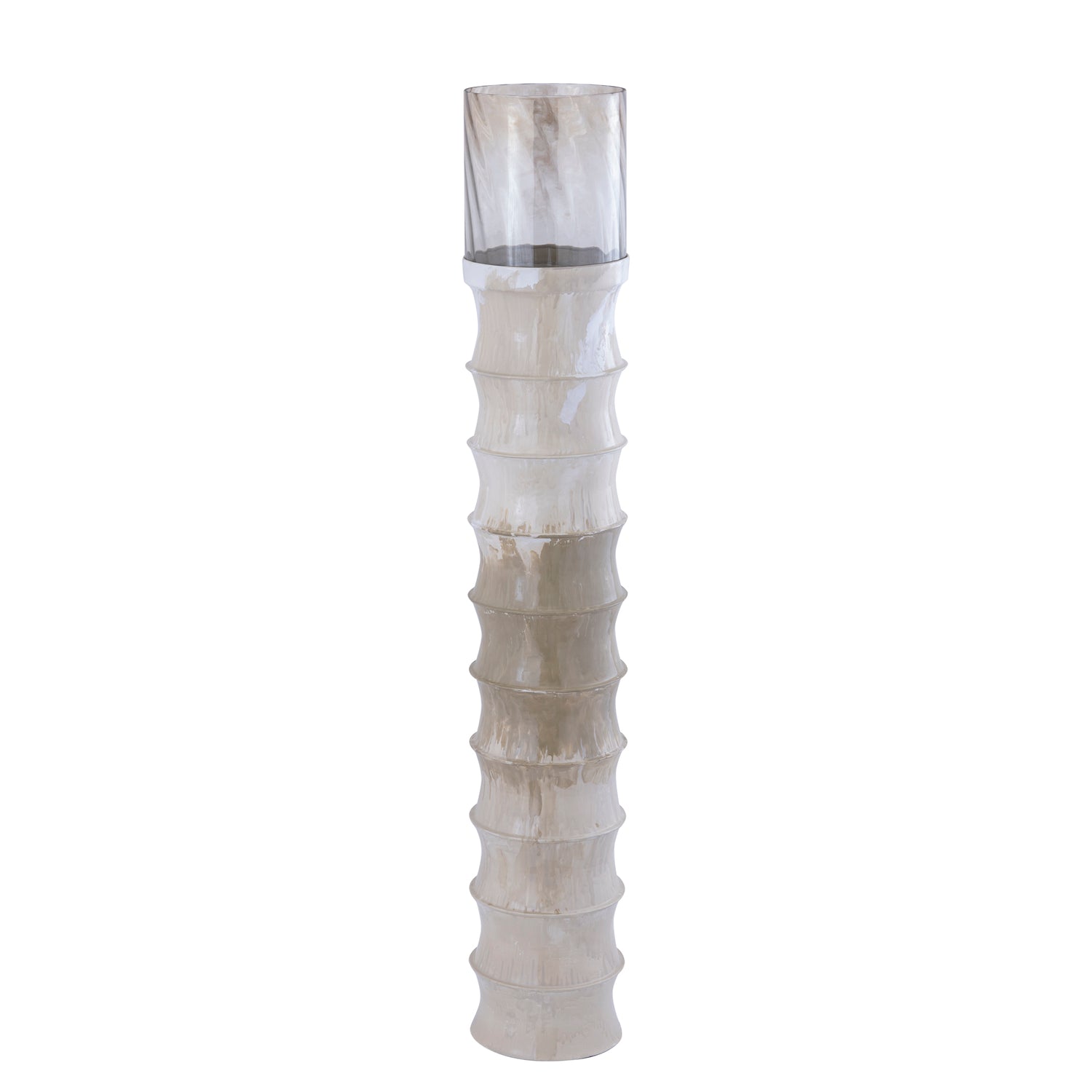 Kaylyne Crème Email Geribbed Windlicht met Glas L 156x26x26 cm