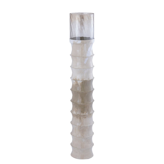 Kaylyne Crème Email Geribbed Windlicht met Glas L 156x26x26 cm