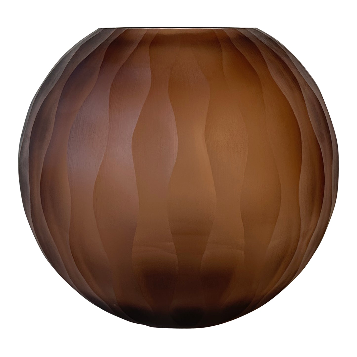 Mishan Brown Glass Bulb Vase Carved Wavy Pattern