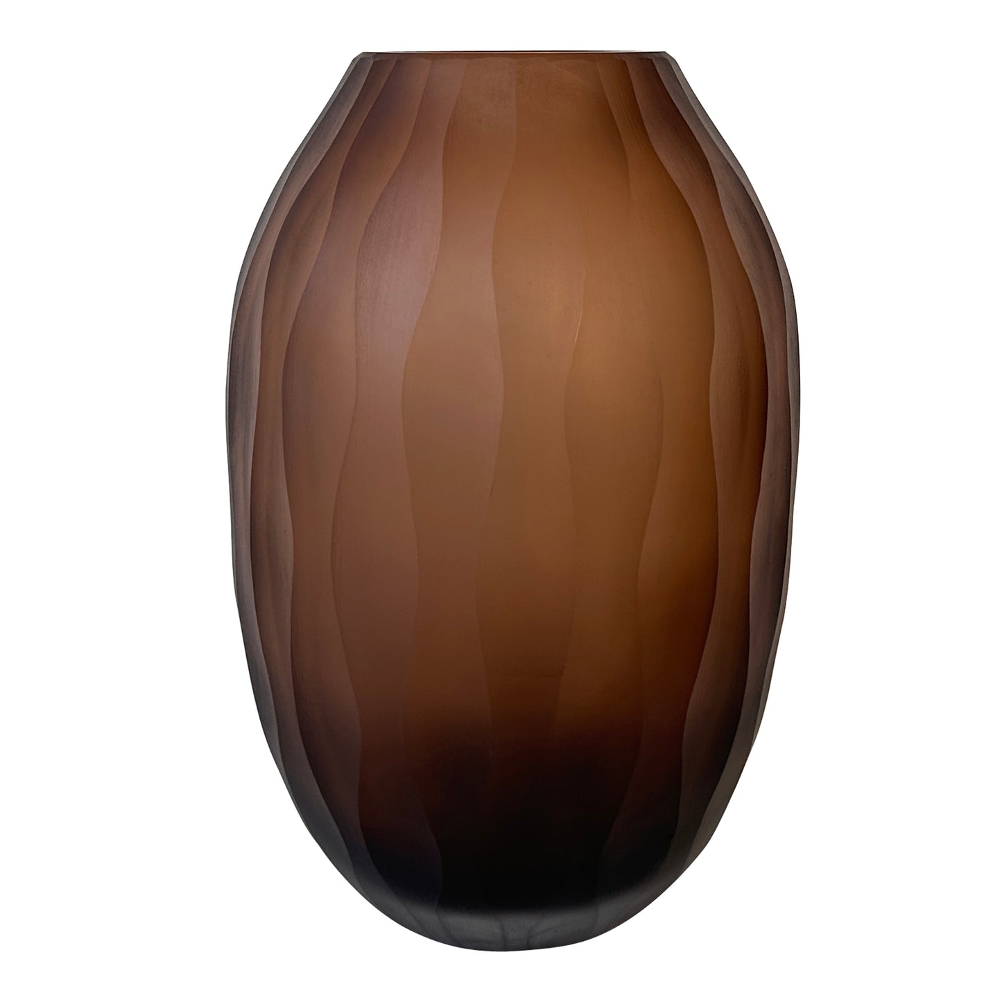 Mishan Brown Glass Round Vase Carved Wavy PatternS