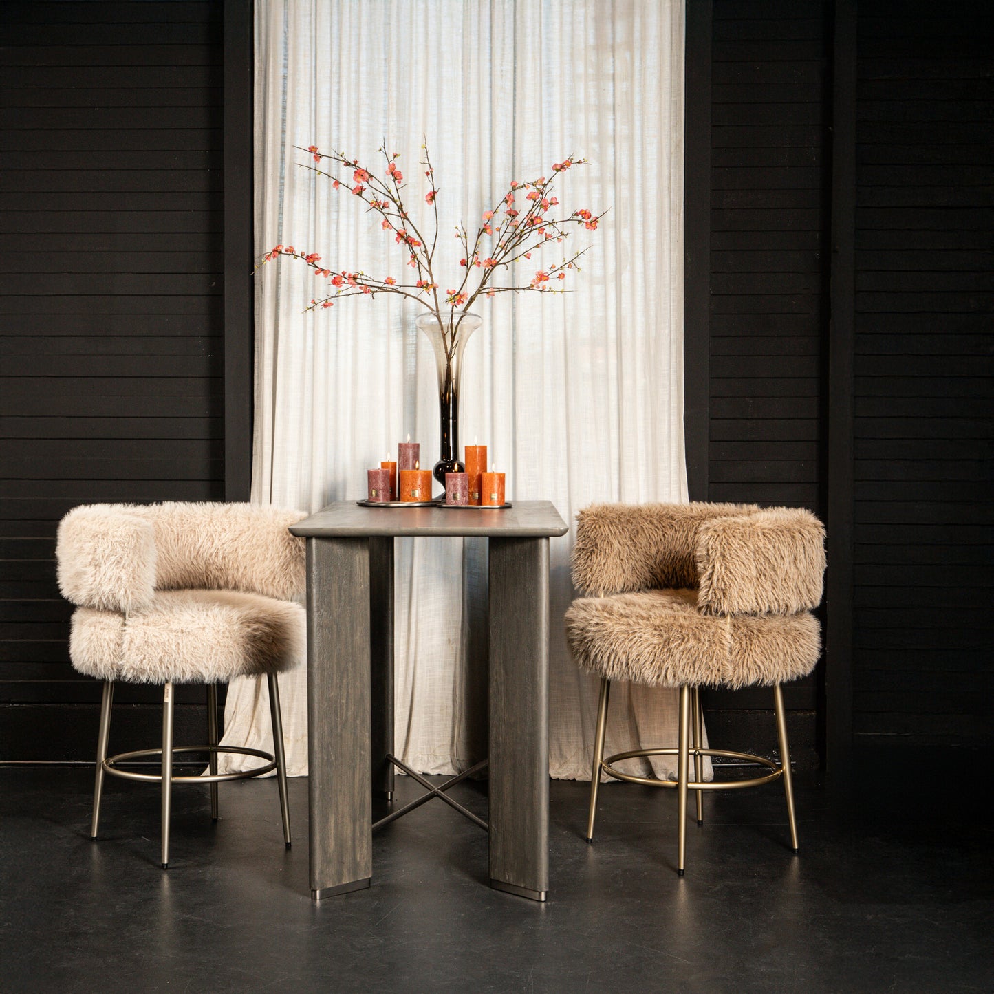 Hair Brown Bar Chair Brown Metal Base