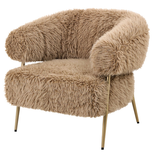 Hair Brown Fauteuil Gold Metal Base