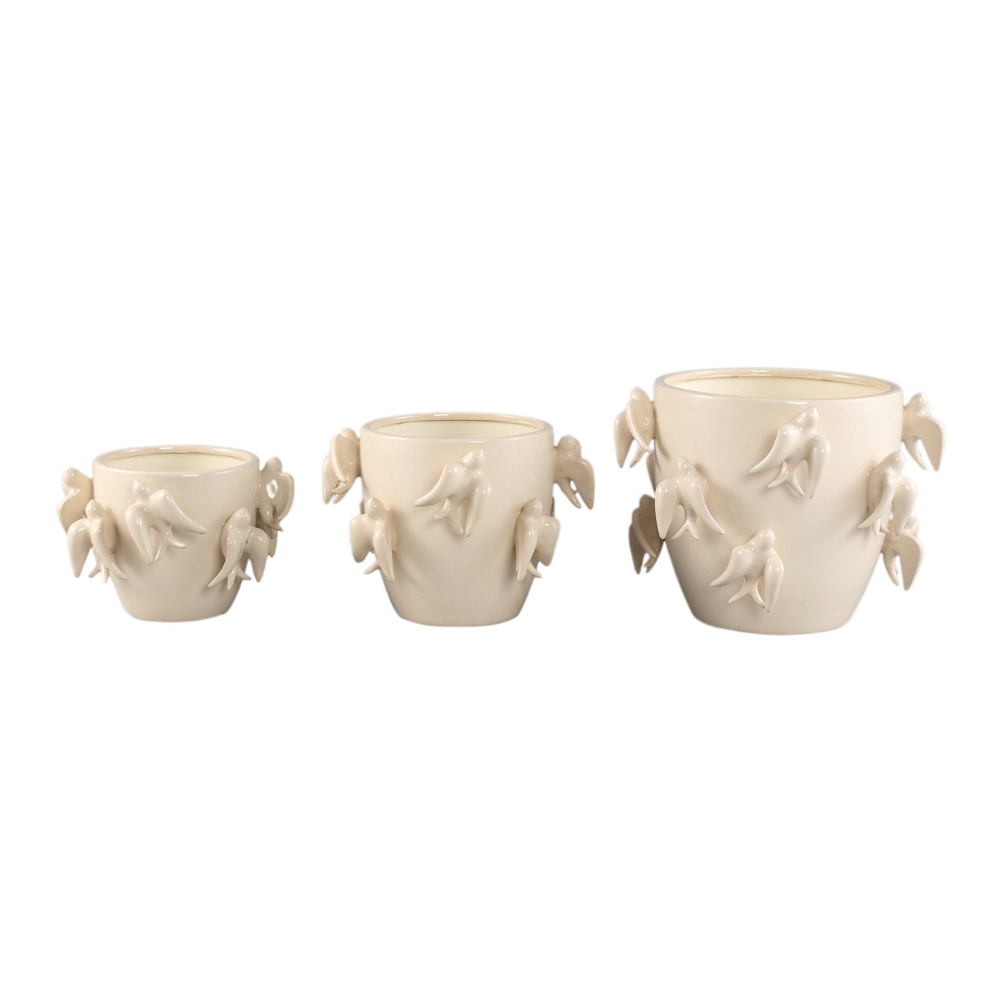 Emmelyn White Round Ceramic Glazed Pot Birds L