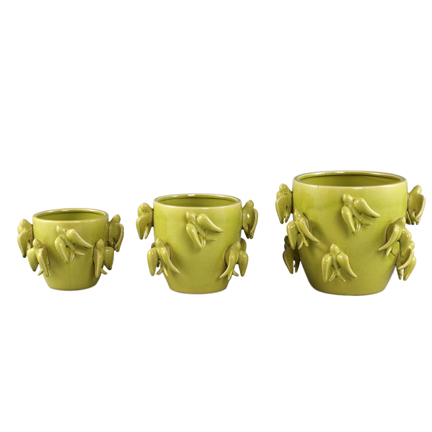 Emmelyn Green Round Ceramic Glazed Pot Birds L