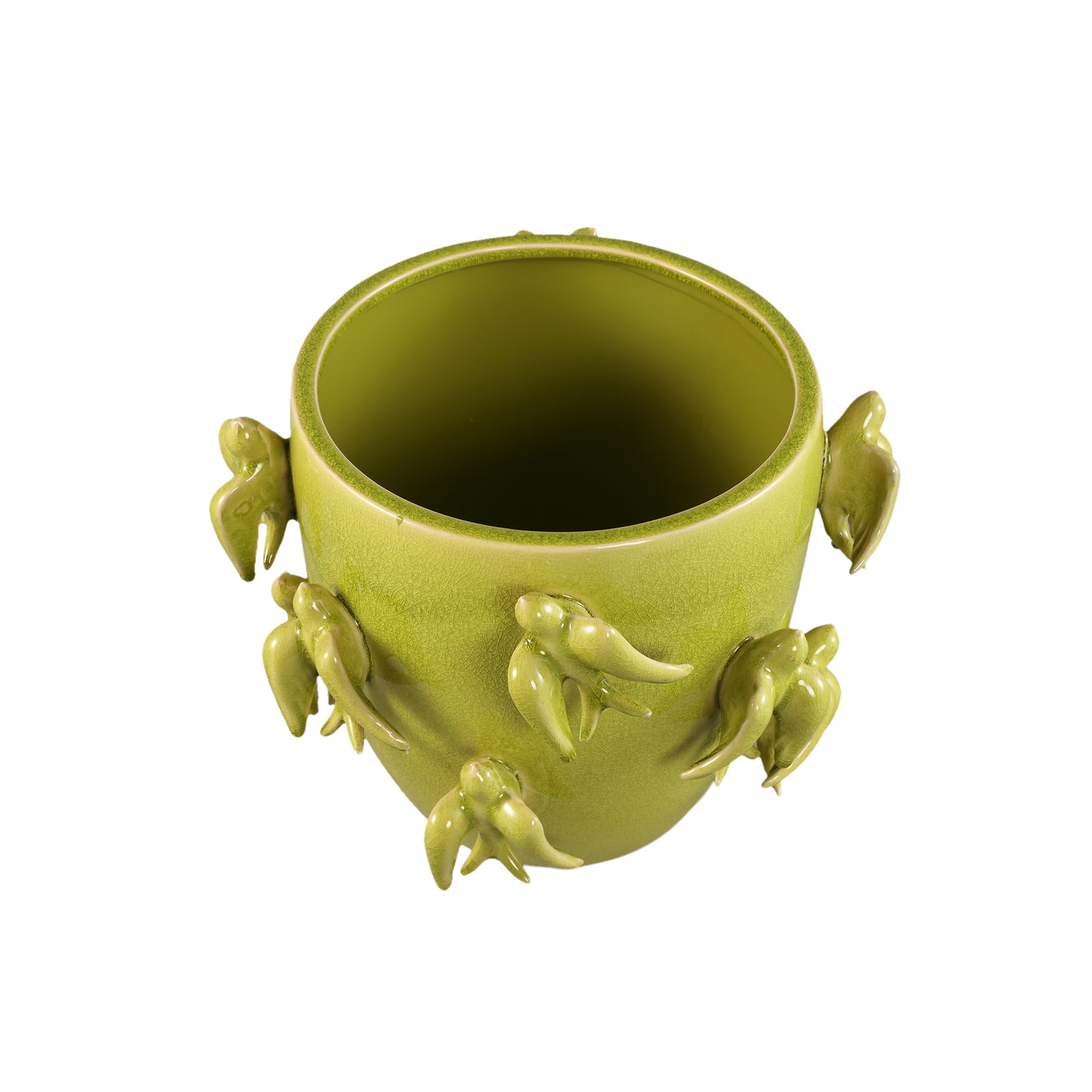 Emmelyn Green Round Ceramic Glazed Pot Birds L