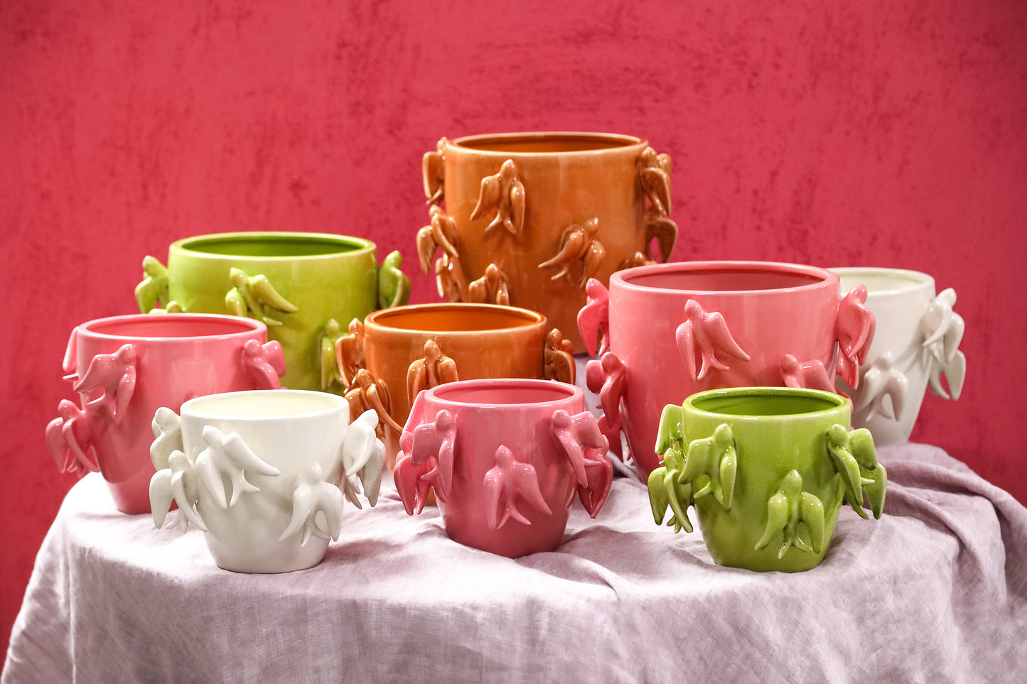 Emmelyn Green Round Ceramic Glazed Pot Birds L