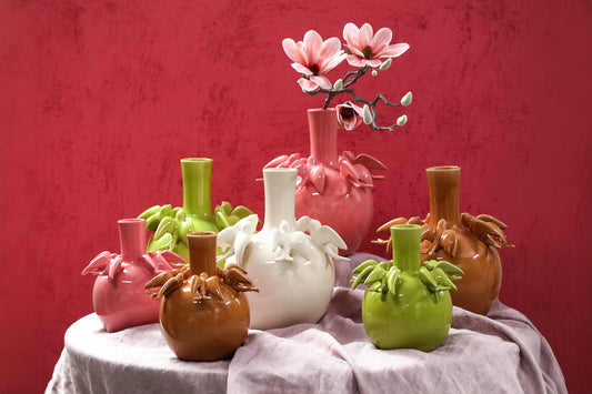 Emmelyn Pink Bulb Ceramic Glazed Vase Birds S