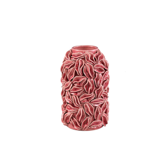 Zubeda Roze Ronde Keramische Pot Met Bladeren S 25x16.5x16.5 cm