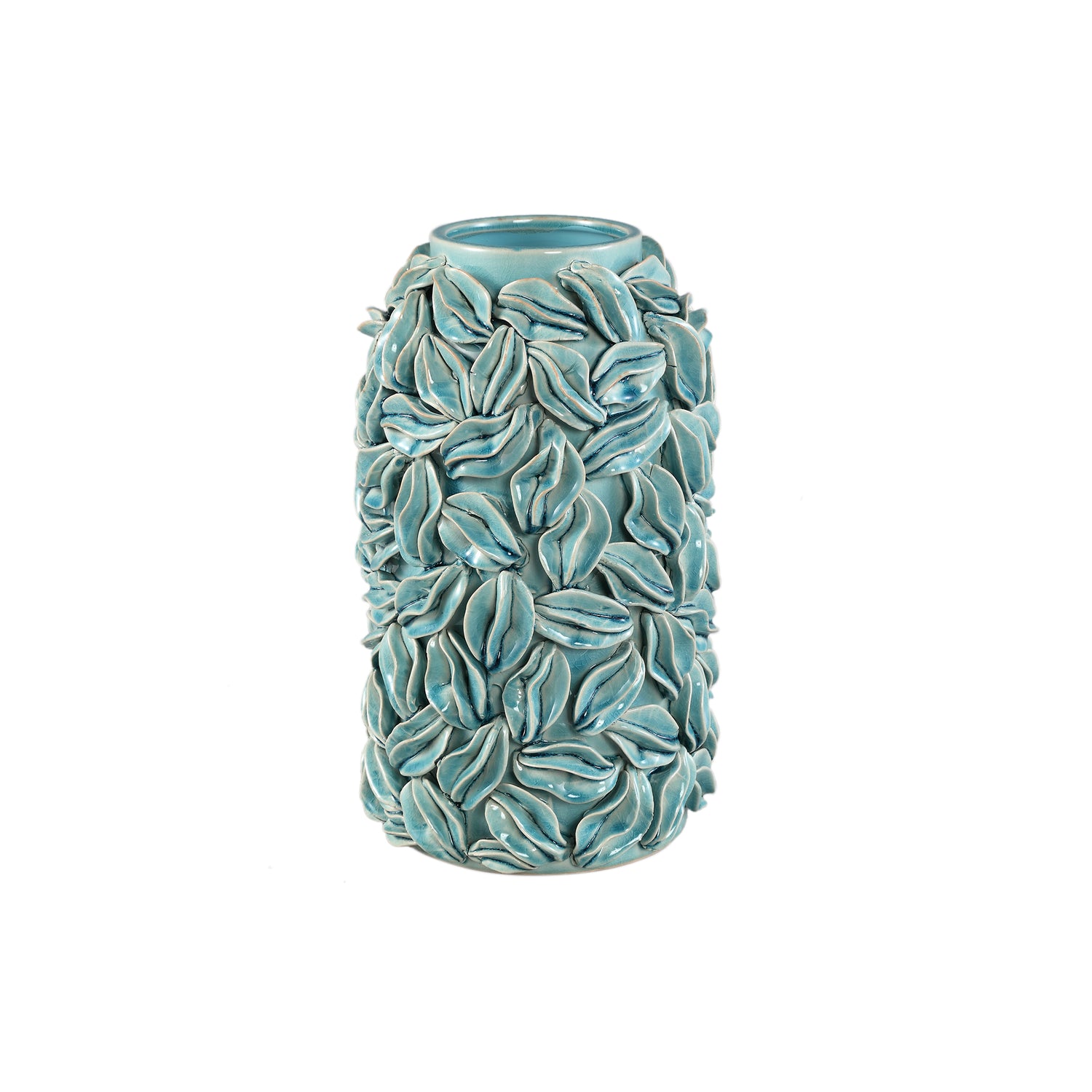 Zubeda Blauwe Ronde Keramische Pot Met Bladeren L 30x20x20 cm