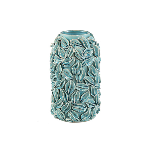 Zubeda Blauwe Ronde Keramische Pot Met Bladeren L 30x20x20 cm