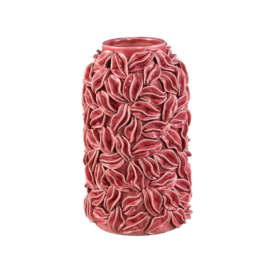 Zubeda Roze Ronde Keramische Pot Met Bladeren L 30x20x20 cm