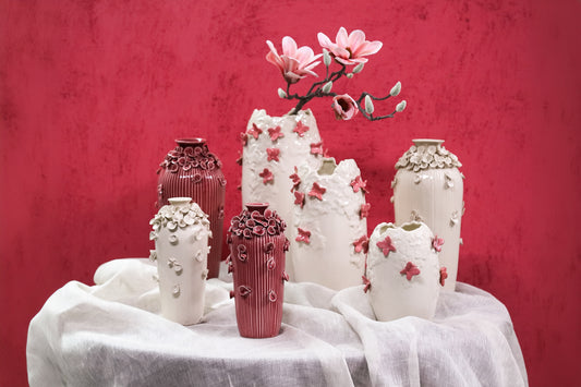 Saubaan White Round Glazed Ceramic Vase Flowers S