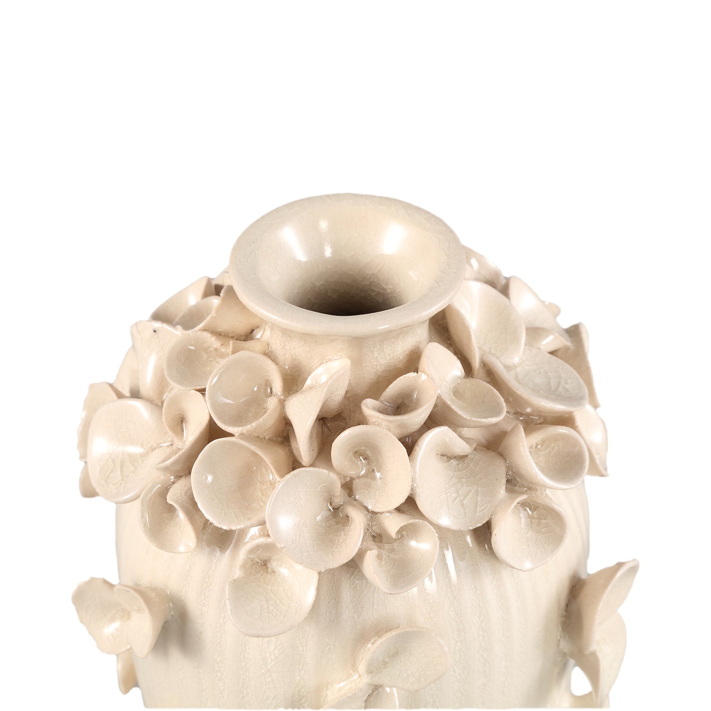 Saubaan White Round Glazed Ceramic Vase Flowers S