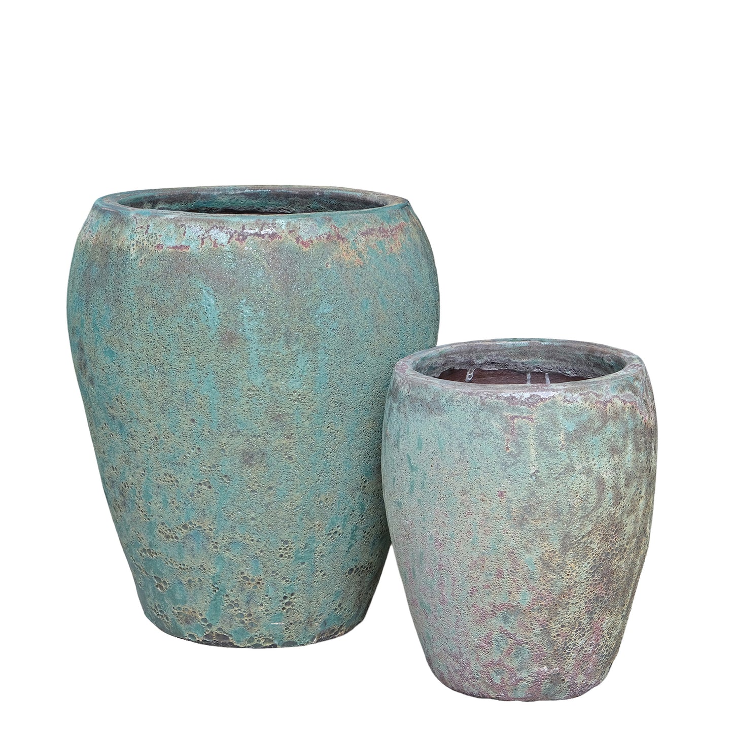 Nasser Witte Ronde Keramische Pot Set van 2 met Ruw Finish 70x60x60 cm