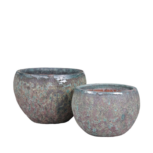 Caedyn Green Round Ceramic Pot Rough Finish SV2 L