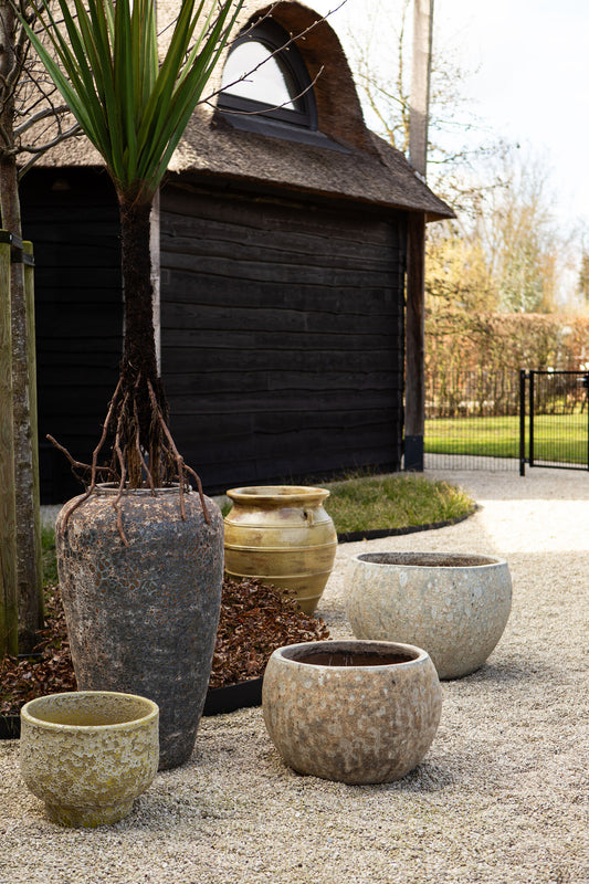 Jossilyn Green Round Ceramic Pot Rough Finish High