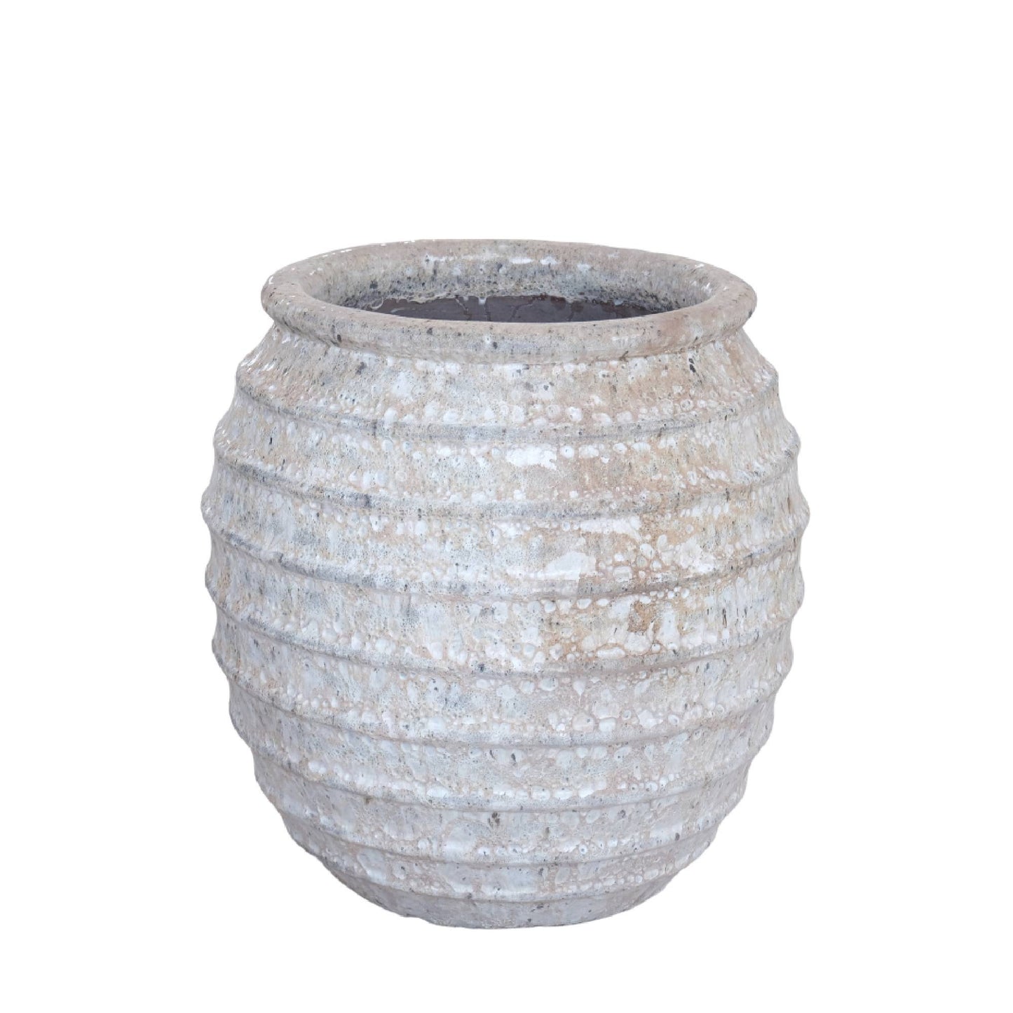 Maeghan Witte Ronde Keramische Pot met Lijnenpatroon en Ruwe Afwerking 68x62x62 cm