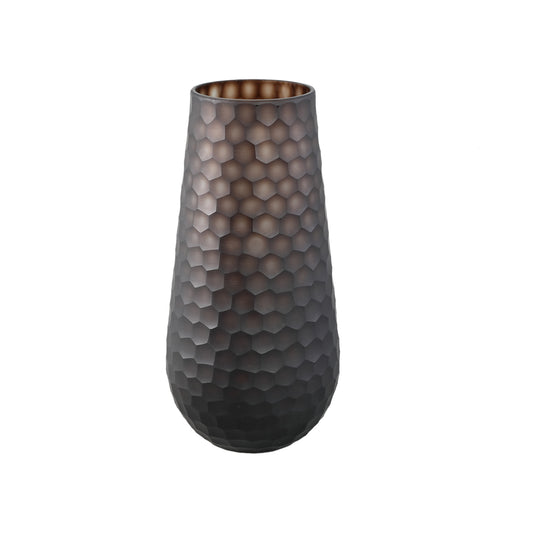 Eboney Brown Round Glass Vase Circle Pattern HighL