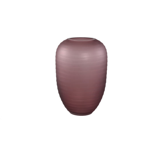 Nadah Roze Ronde Geribde Glazen Vaas Hoog S 30x18x21 cm