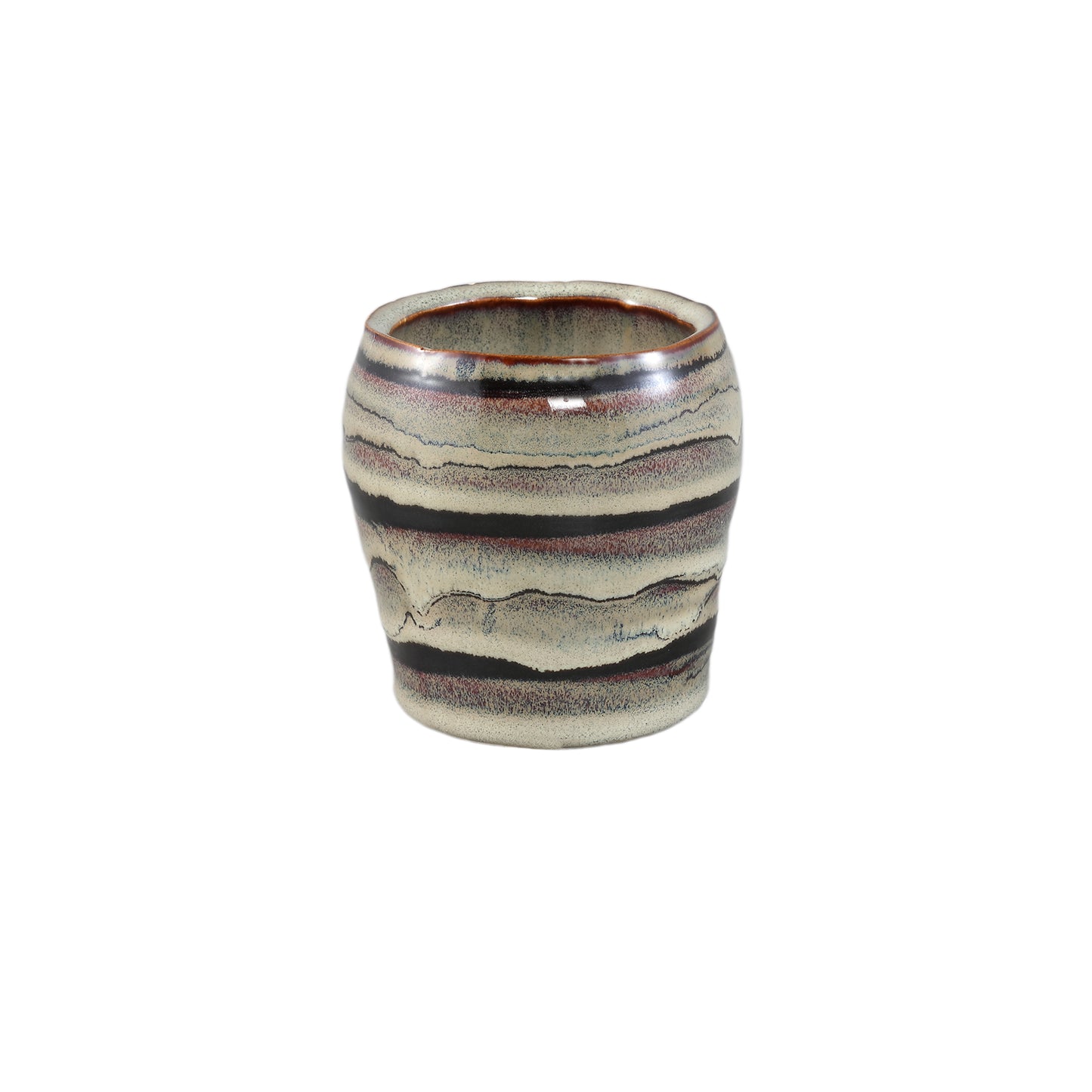 Arpit Grijze Keramische Ronde Pot Met Lijnen XS - Set van 12 7.5x8x8 cm