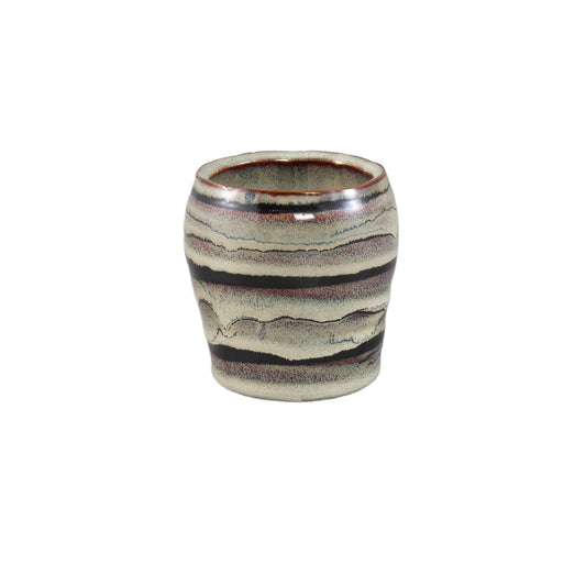 Arpit Grijze Keramische Ronde Pot Met Lijnen XS - Set van 12 7.5x8x8 cm