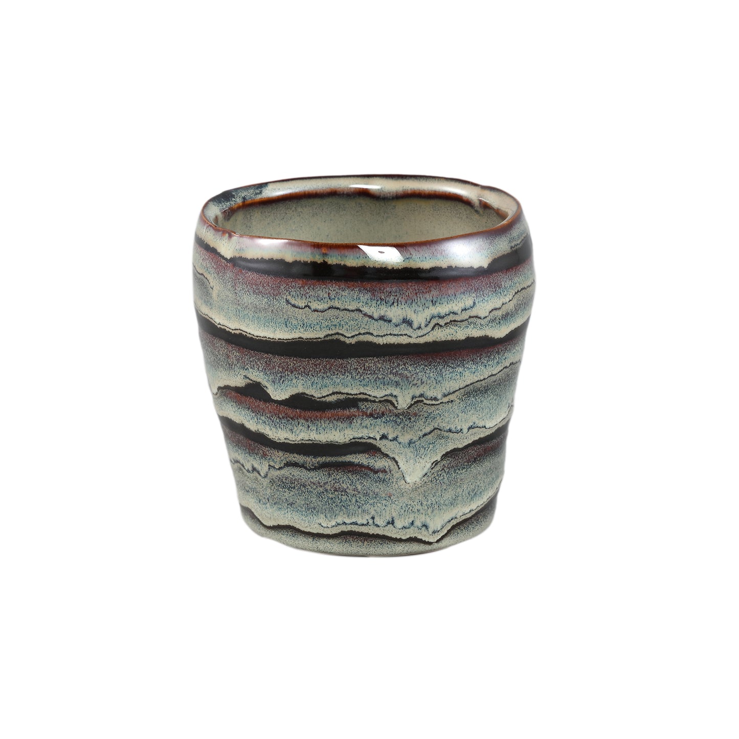 Arpit Grijze Keramische Ronde Pot Met Lijnen S - Set van 12 10x10.5x10.5 cm