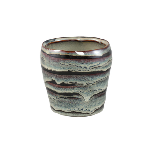 Arpit Grijze Keramische Ronde Pot Met Lijnen S - Set van 12 10x10.5x10.5 cm