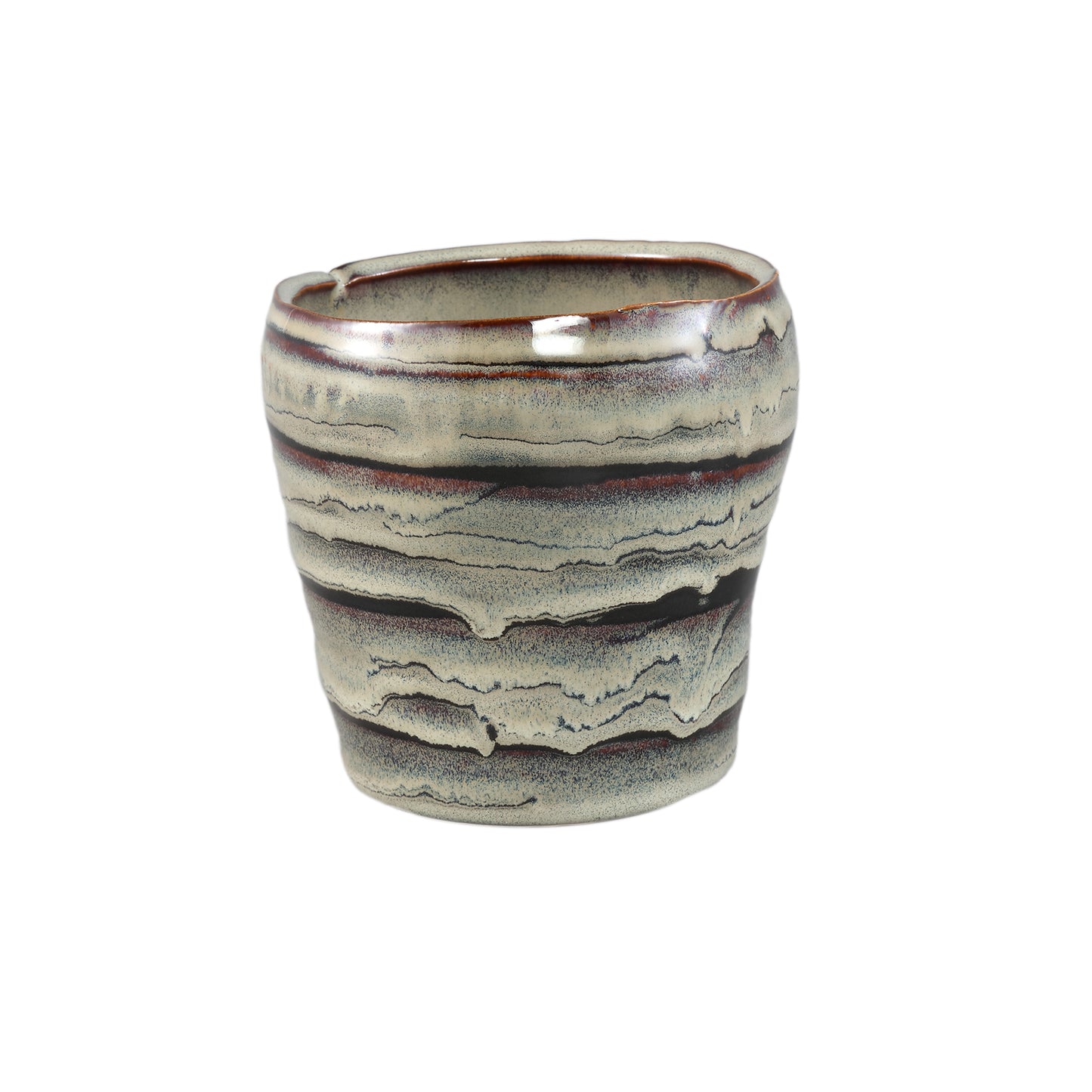 Arpit Grijze Keramische Ronde Pot Met Lijnen M - Set van 12 11x12x12 cm