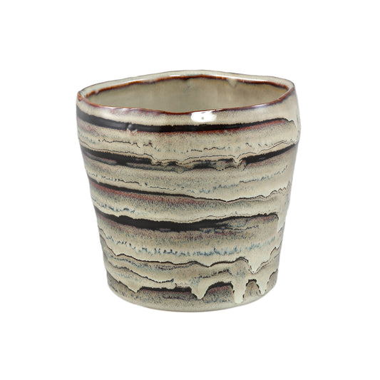 Arpit Grijze Keramische Ronde Pot Met Lijnen L - Set van 8 12.5x14x14 cm