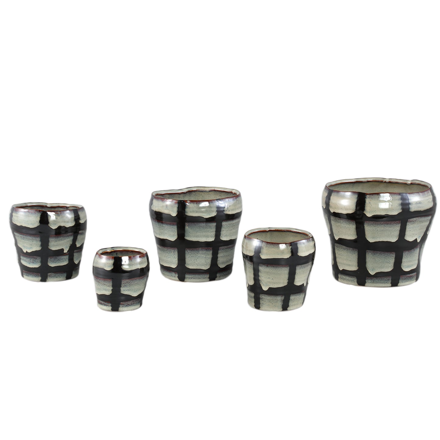 Arpit Witte Keramische Ronde Pot Met Patroon XL - Set van 6 - 6 Sets 14.5x16.5x16.5 cm