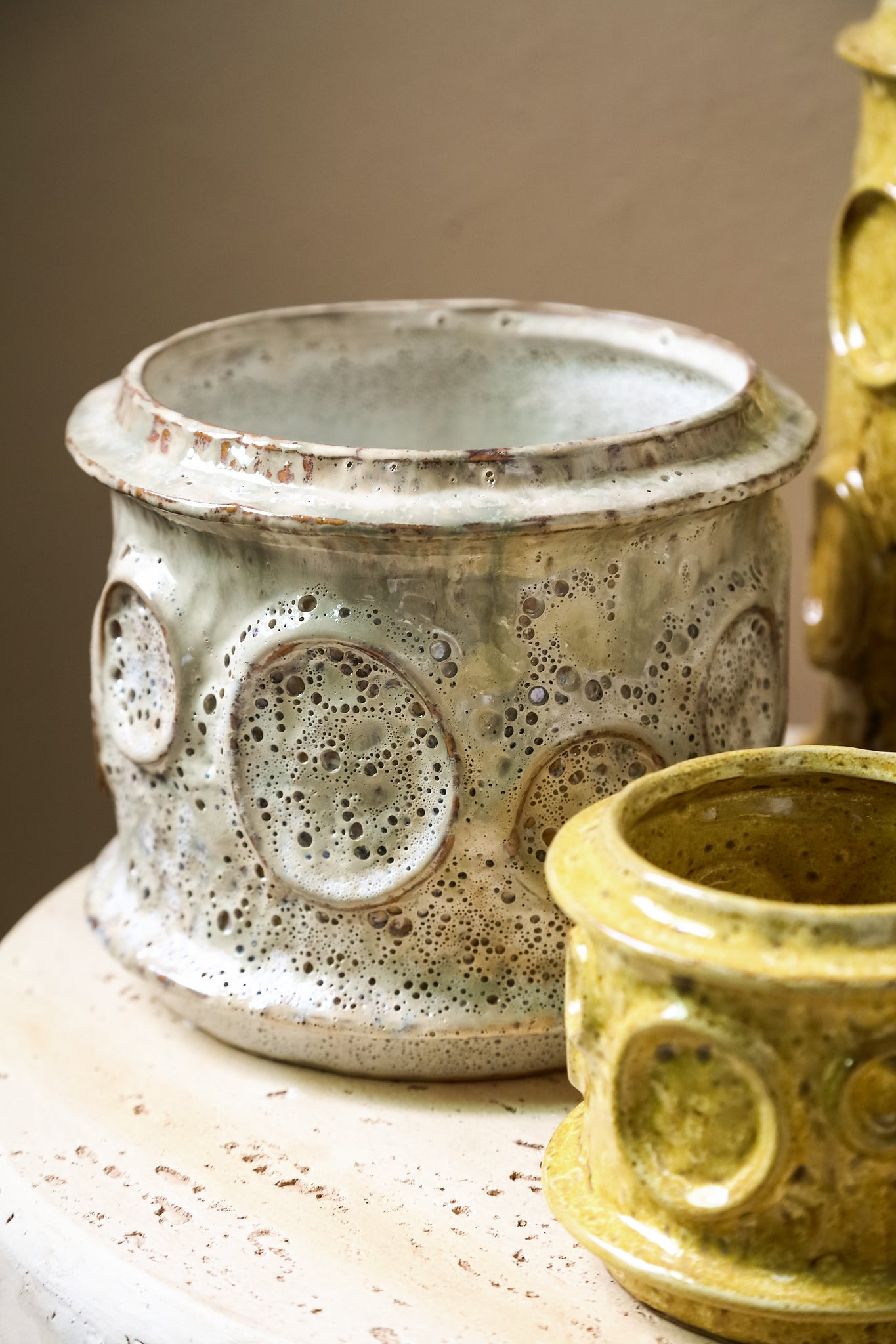 Gregorie Cream Ceramic Round Pot Circles High L