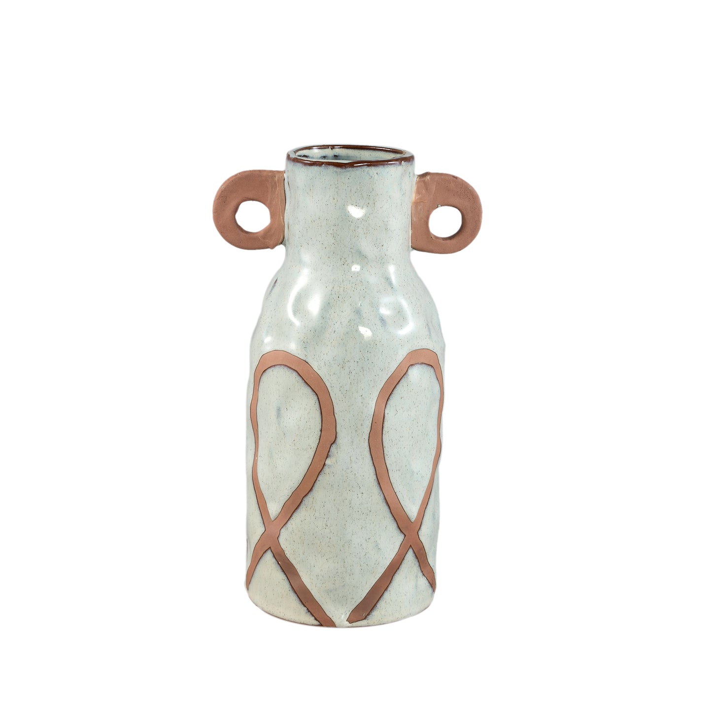 Freiah Cream Ceramic Round Pot Brown Motive High M