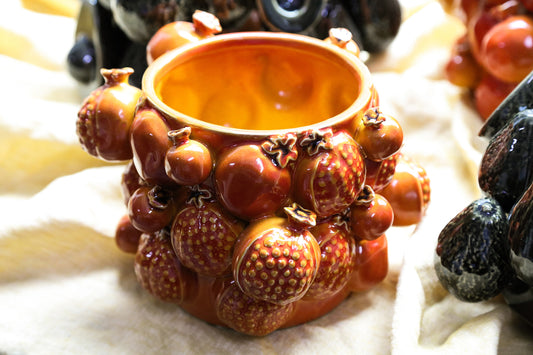 Bauer Orange Ceramic Round Pomegranate Pot Small