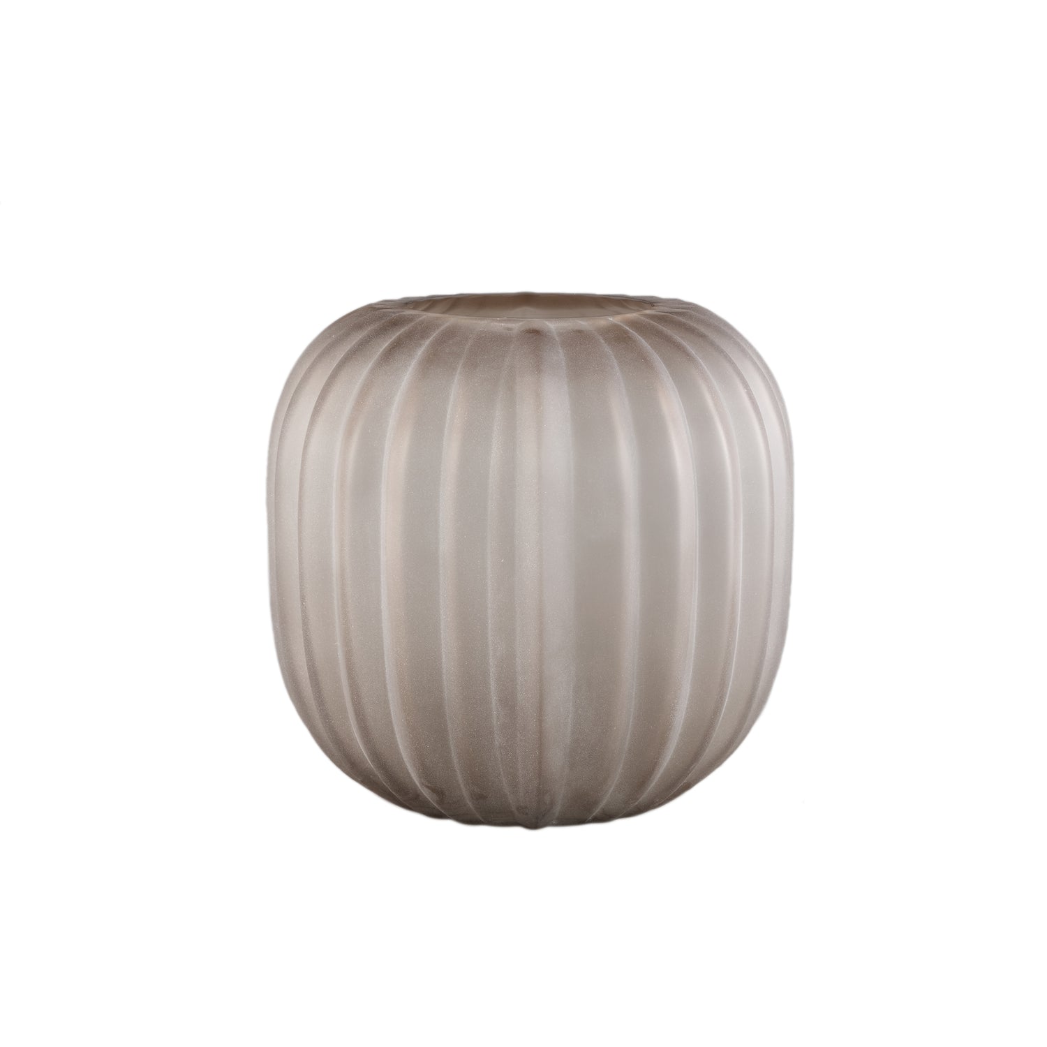 Levente Zandgekleurde Geslepen Glazen Vaas Rond Geribbd Laag 30x26x26 cm
