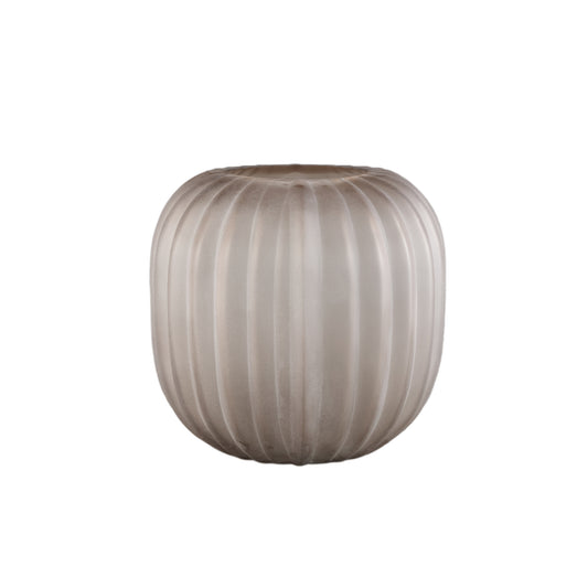 Levente Zandgekleurde Geslepen Glazen Vaas Rond Geribbd Laag 30x26x26 cm