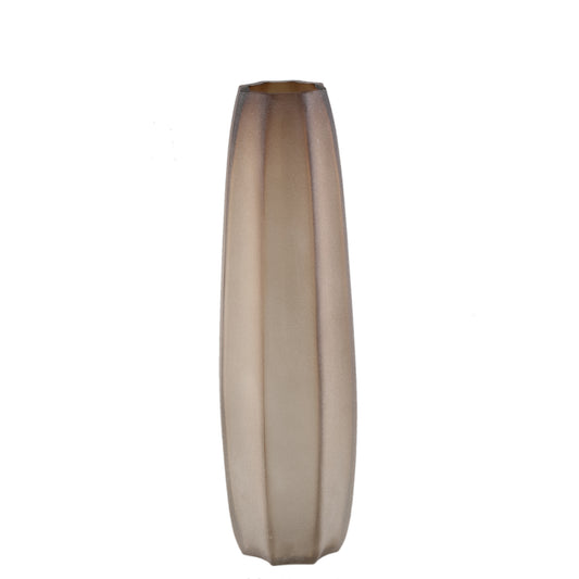 Levente Zandkleurige Geslepen Glas Ronde Vaas Met Ribbels Hoog 60x17x17 cm