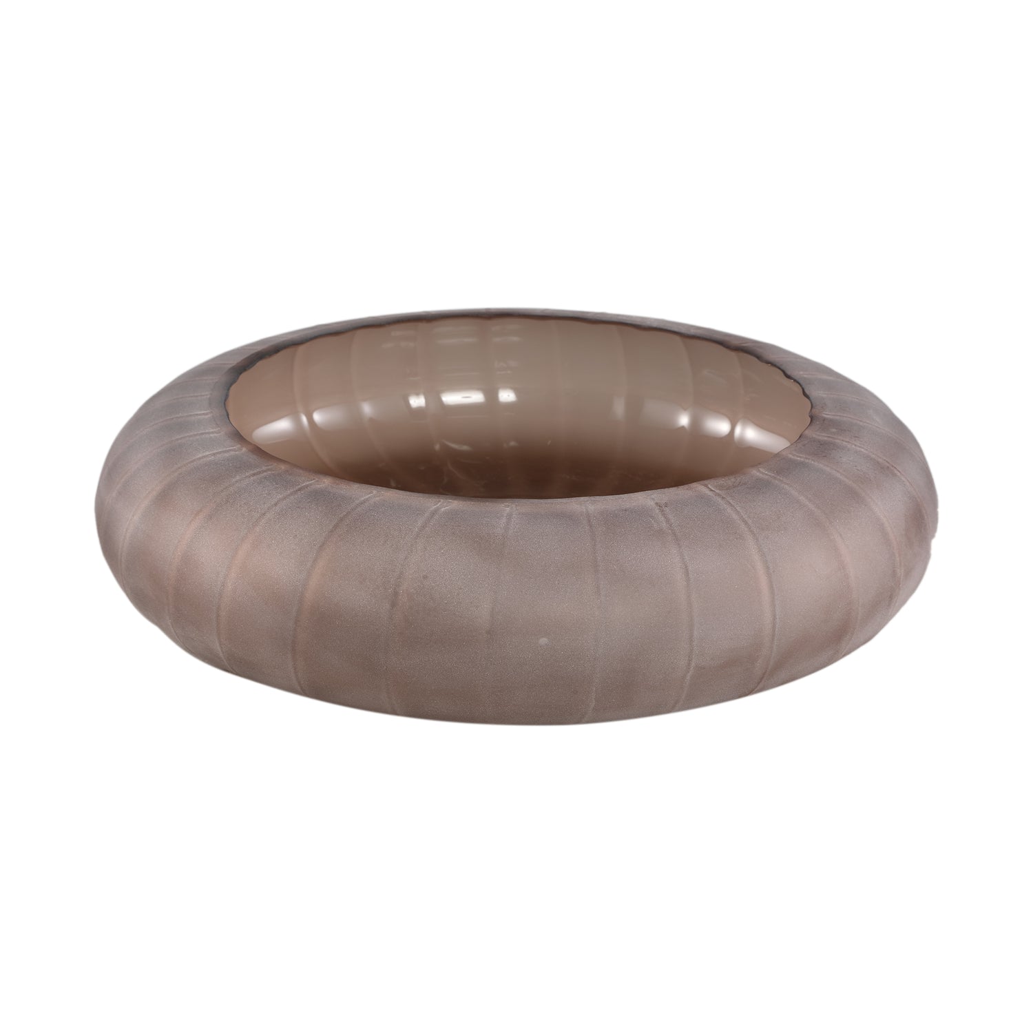 Levente Zandgekleurde Geslepen Glazen Schaal Rond Geribfeld 9.5x40x40 cm