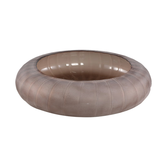 Levente Zandgekleurde Geslepen Glazen Schaal Rond Geribfeld 9.5x40x40 cm