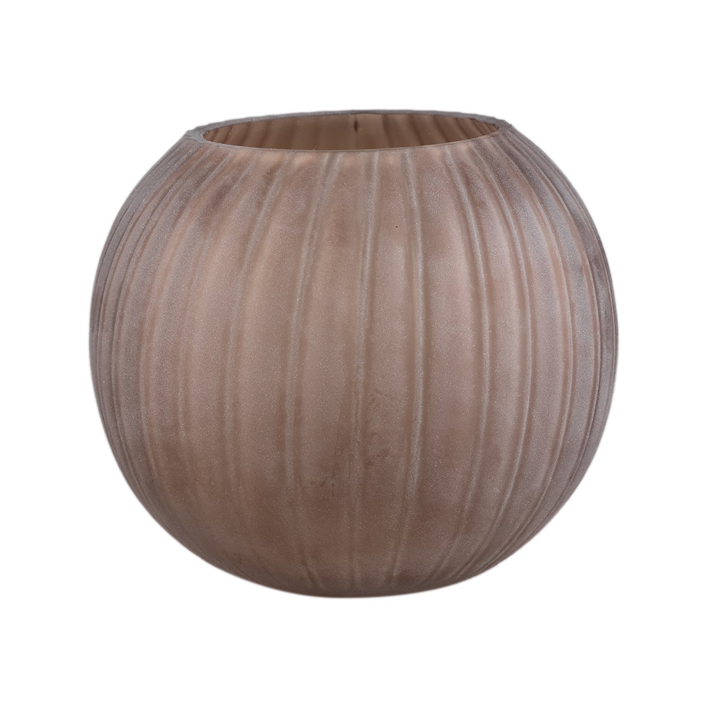 Levente Zandgekleurde Glazen Vaas met Geribbeld Reliëf 17.5x19.5x19.5 cm