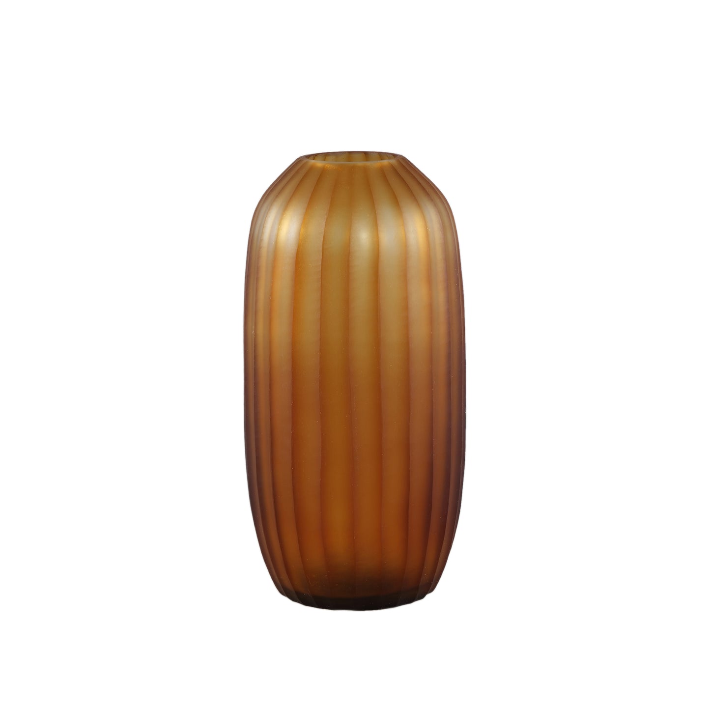 Lavanya Bruine Geslepen Glazen Vaas Rond Geribfeld Hoog 30.5x15.5x15.5 cm