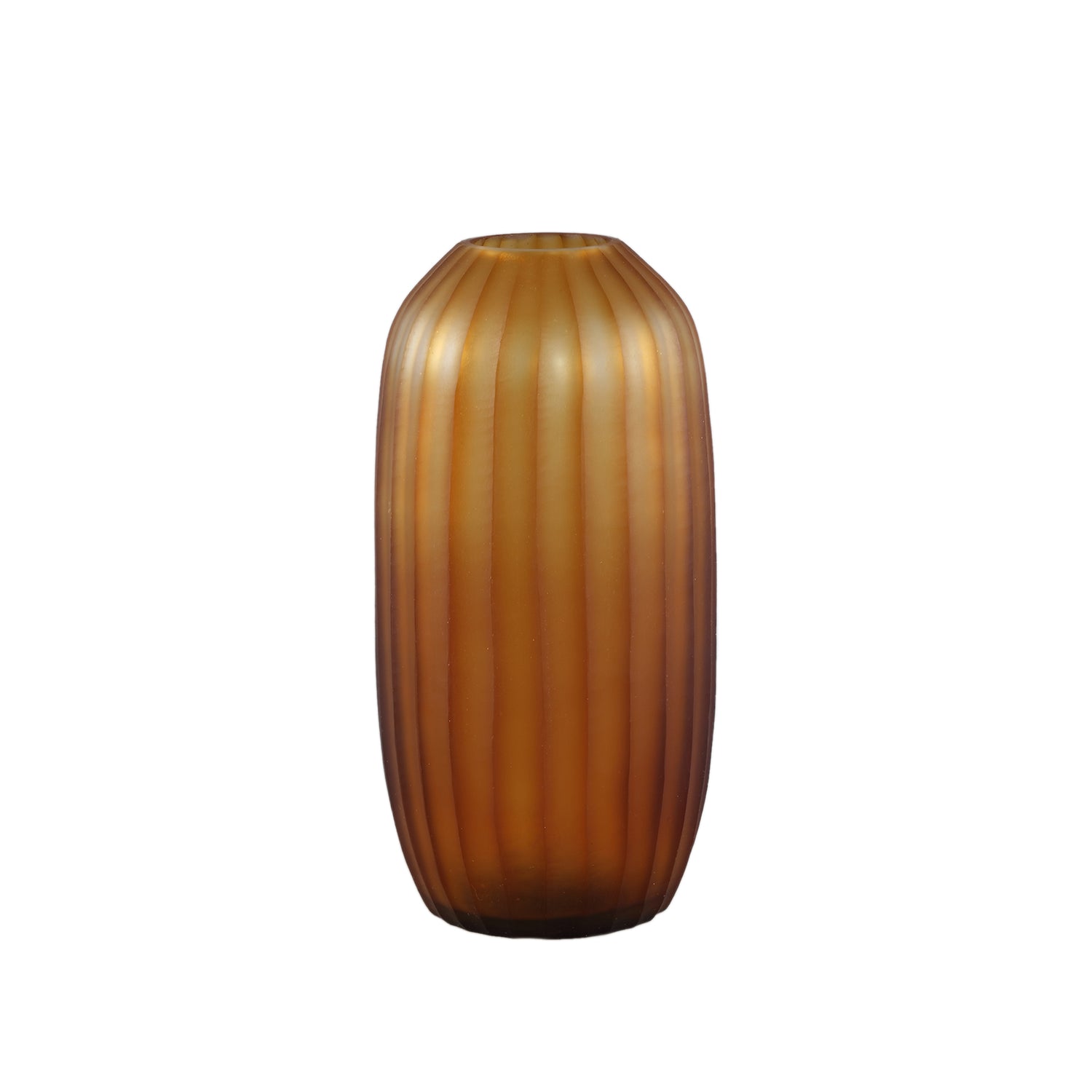 Lavanya Bruine Geslepen Glazen Vaas Rond Geribfeld Hoog 30.5x15.5x15.5 cm